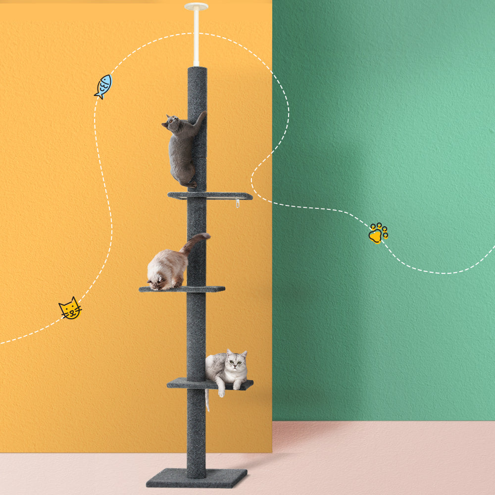 i.Pet 290cm Cat Tree Tower Scratching Post Floor-to-Ceiling Grey