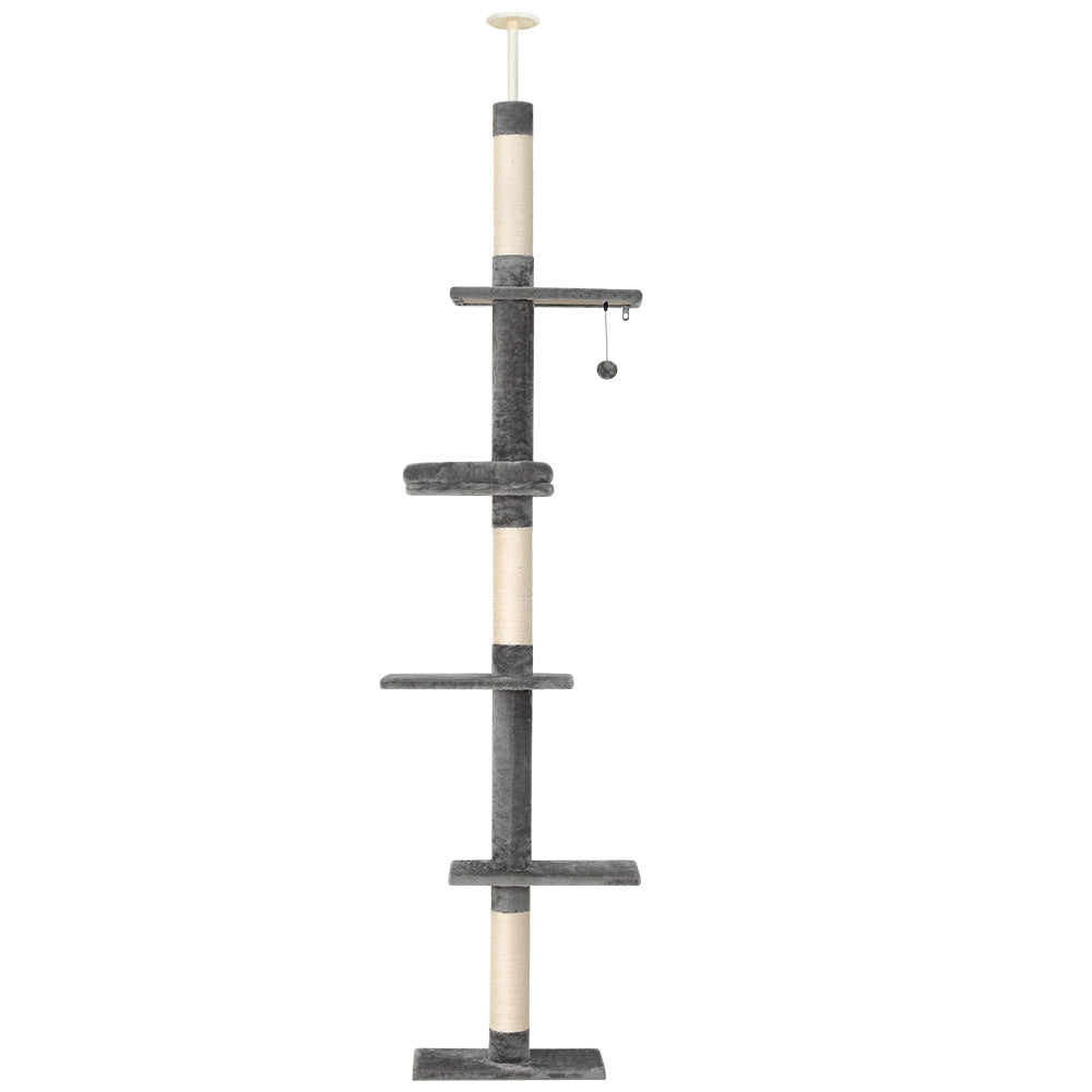 i.Pet 290cm Cat Tree Tower Scratching Post Floor-to-Ceiling Grey/White