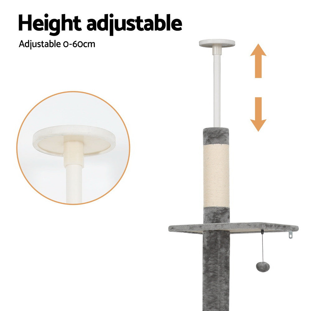 i.Pet 290cm Cat Tree Tower Scratching Post Floor-to-Ceiling Grey/White