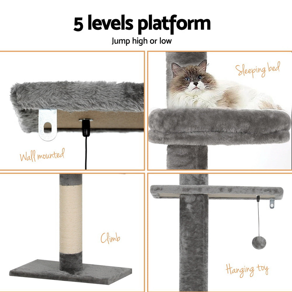 i.Pet 290cm Cat Tree Tower Scratching Post Floor-to-Ceiling Grey/White