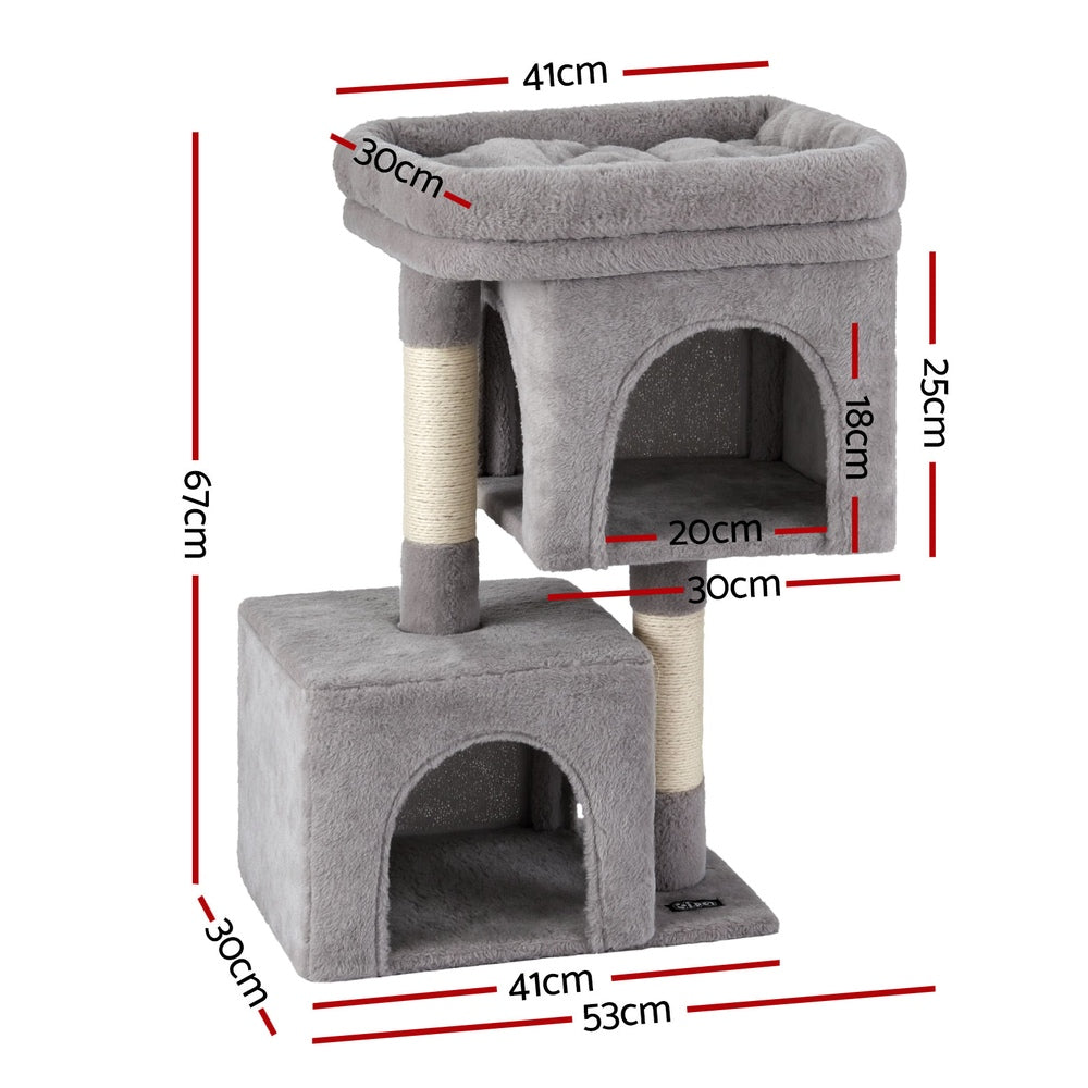 i.Pet 67cm Cat Tree Scratching Post Condo Light Grey
