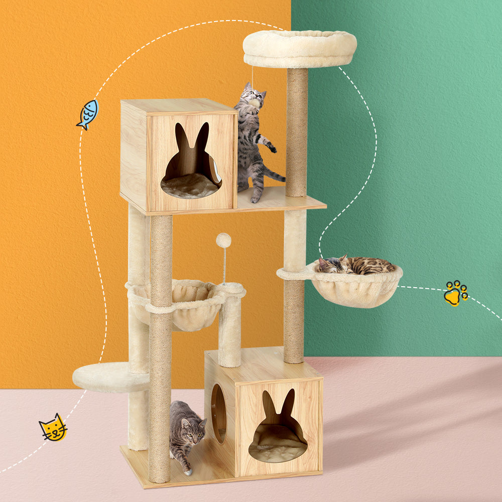 i.Pet 141cm Cat Tree Tower Scratching Post Condo Beige