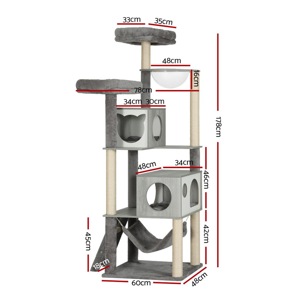 i.Pet 178cm Cat Tree Tower Scratcher Grey/White