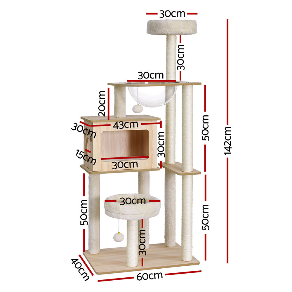 i.Pet 142cm Cat Tree Tower Scratcher Wood Beige