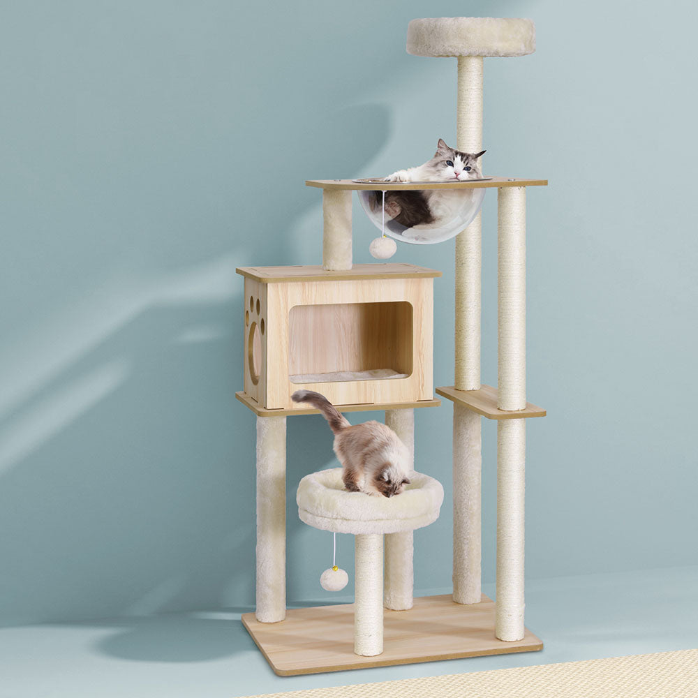 i.Pet 142cm Cat Tree Tower Scratcher Wood Beige