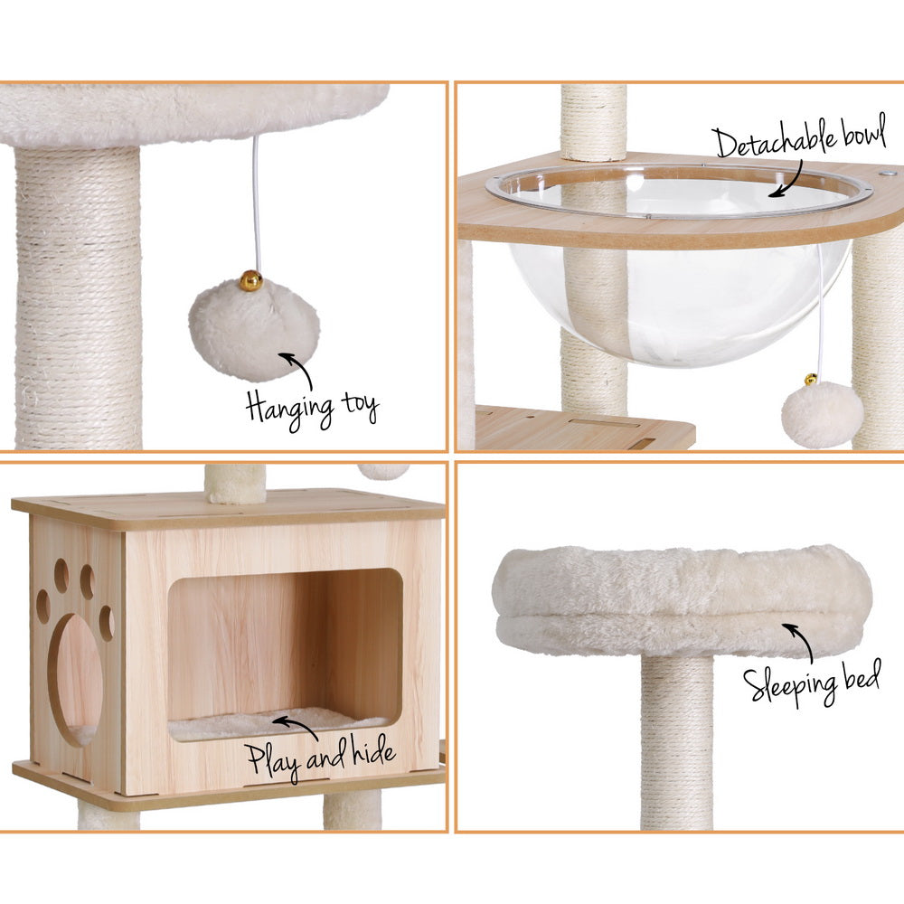 i.Pet 142cm Cat Tree Tower Scratcher Wood Beige