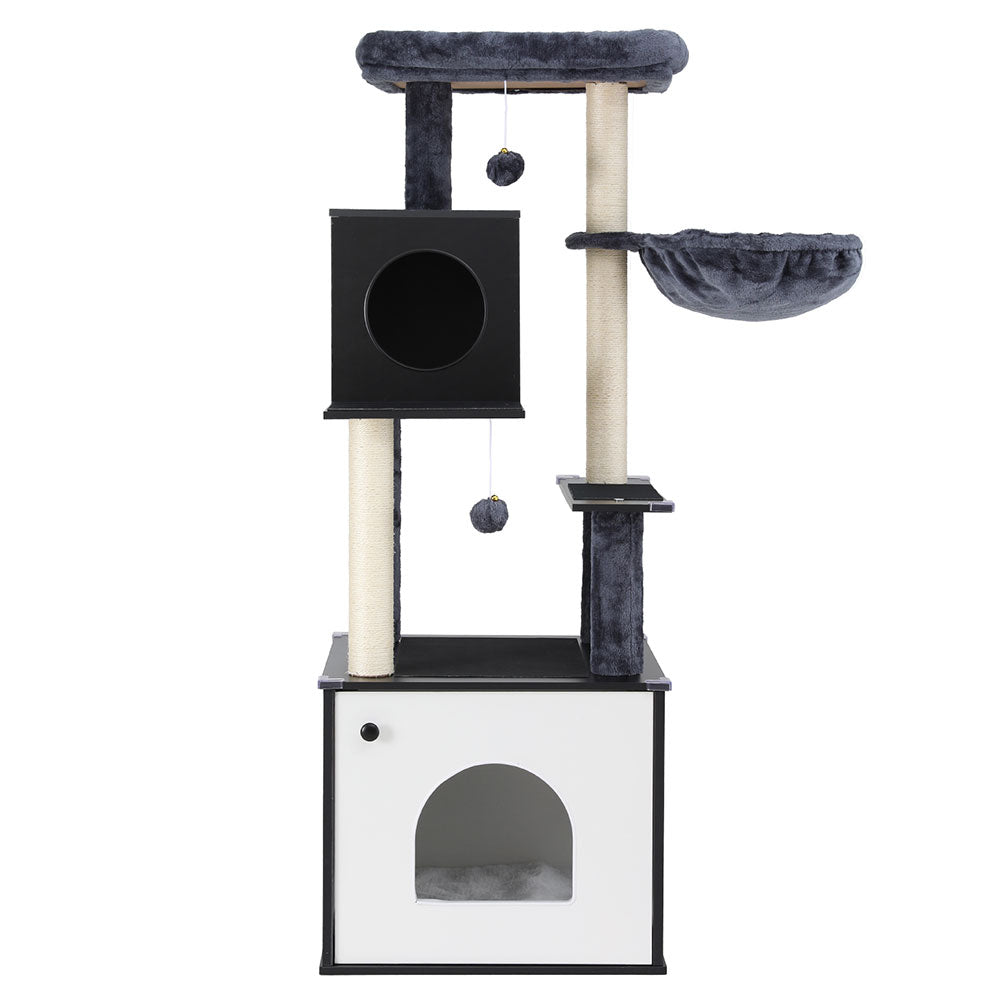 i.Pet 144cm Cat Tree Tower Scratching Post Wood Condo Black/White