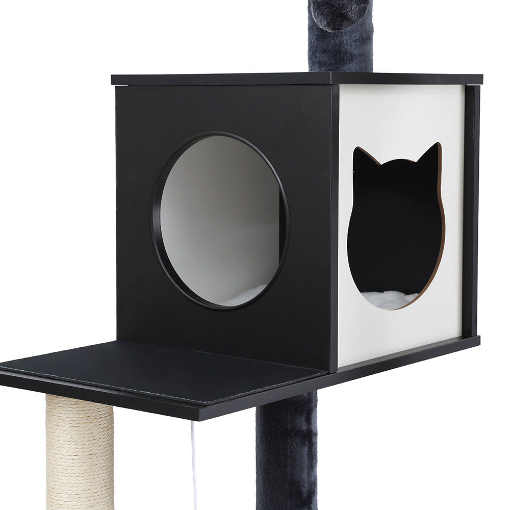 i.Pet 144cm Cat Tree Tower Scratching Post Wood Condo Black/White