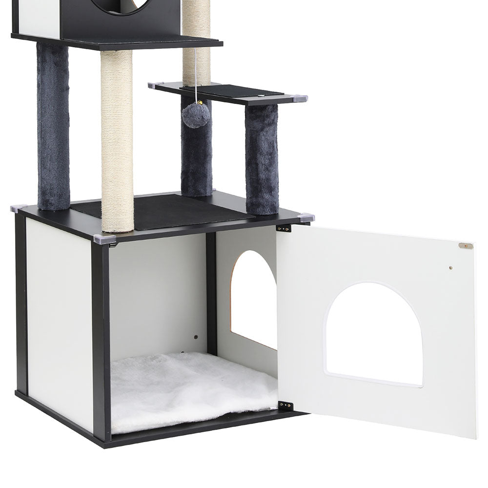 i.Pet 144cm Cat Tree Tower Scratching Post Wood Condo Black/White