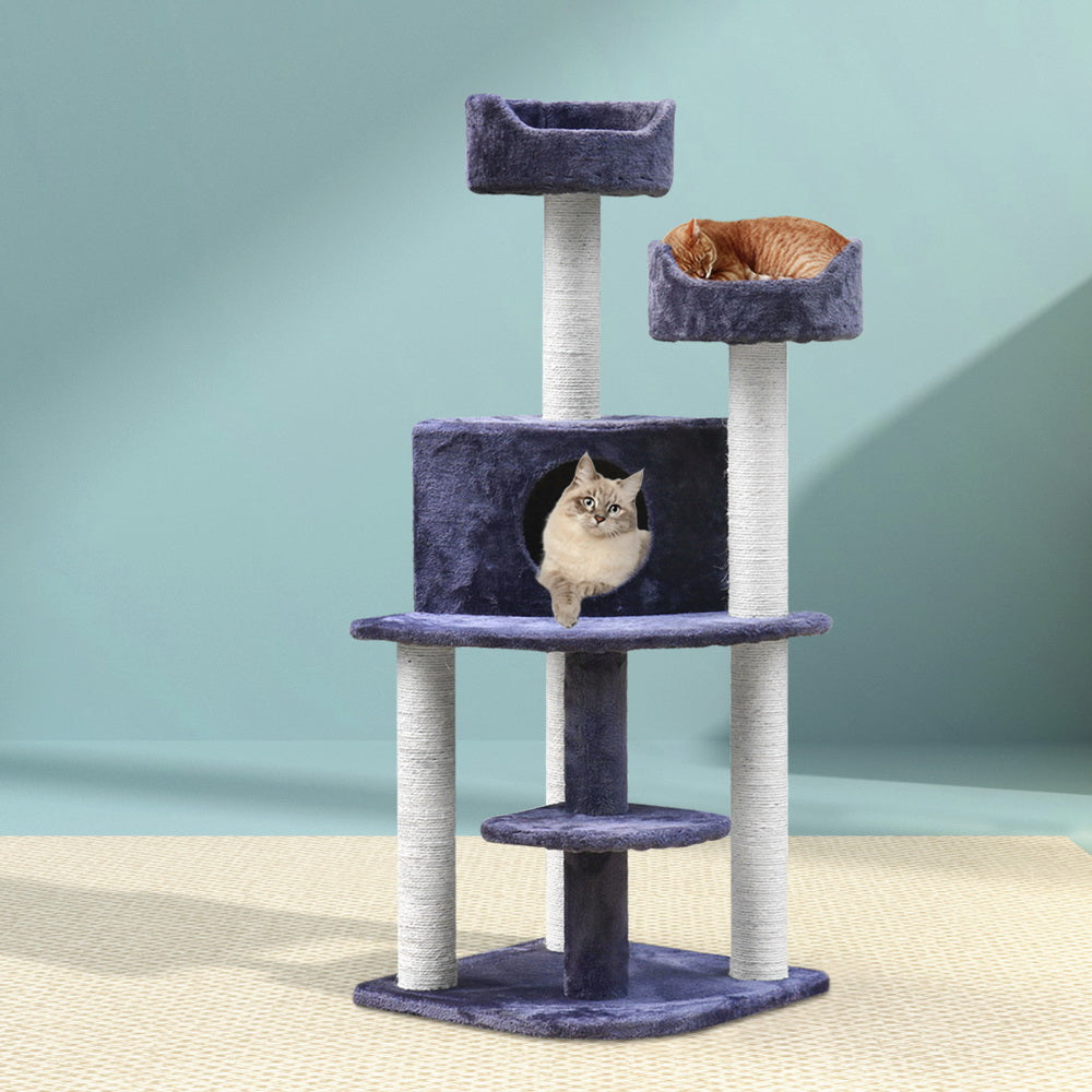 i.Pet Cat Tree 126cm Scratching Post Tower Condo Grey