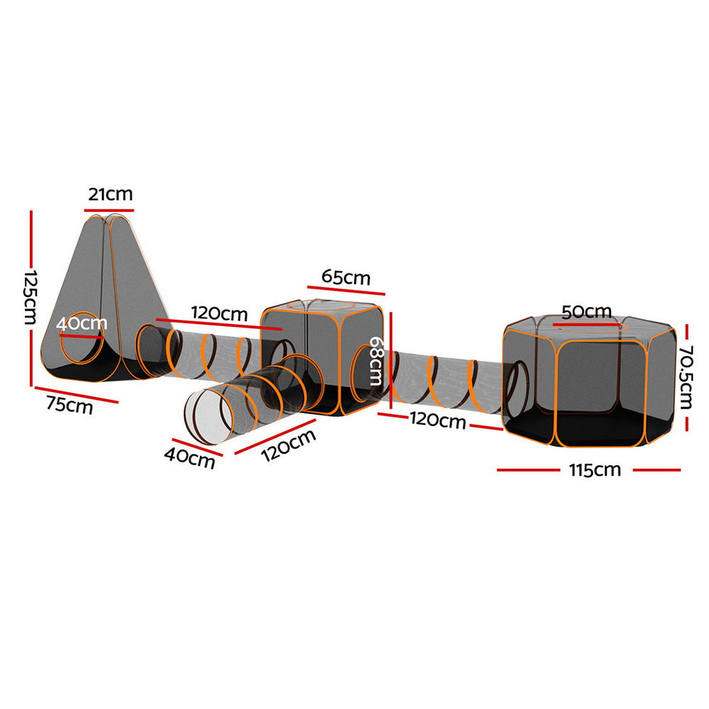 i.Pet 6-in-1 Pet Playpen Tent Tunnel Cage Portable Black