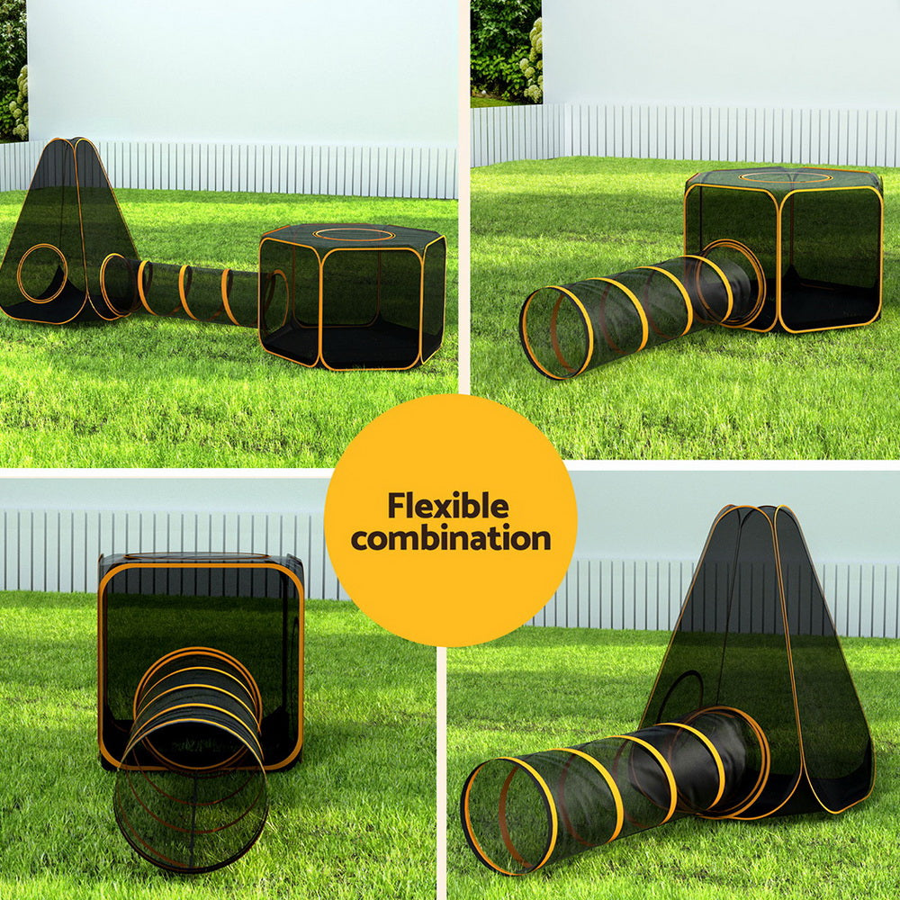 i.Pet 6-in-1 Pet Playpen Tent Tunnel Cage Portable Black