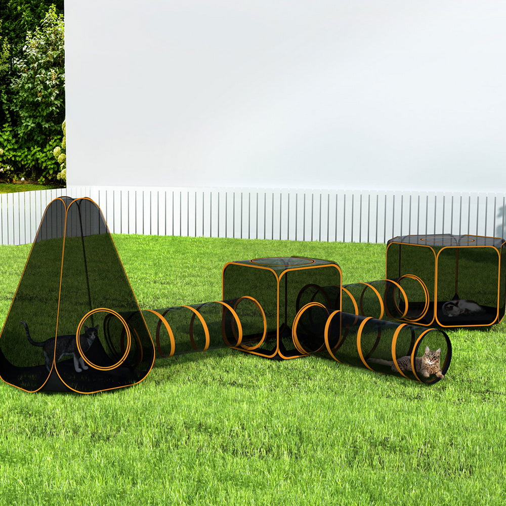 i.Pet 6-in-1 Pet Playpen Tent Tunnel Cage Portable Black