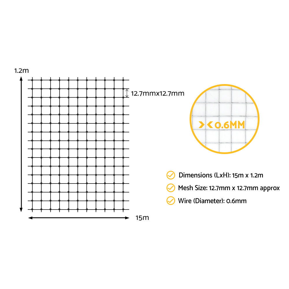 i.Pet 15m x 1.2m Welded Wire Mesh Roll Anti-Rust Poultry Fence