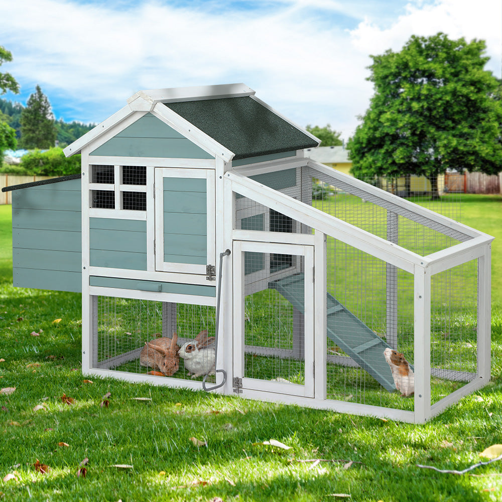 i.Pet Large Wooden Chicken Coop Rabbit Hutch Green White