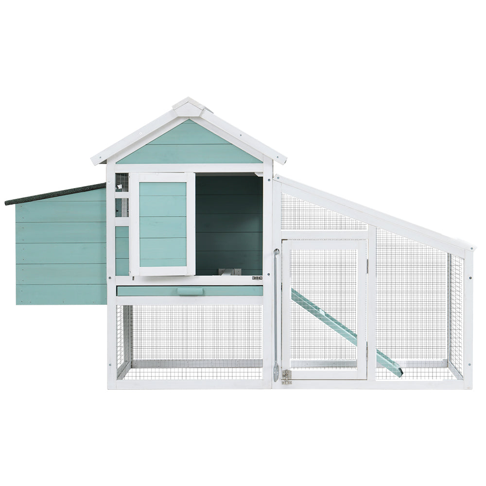 i.Pet Large Wooden Chicken Coop Rabbit Hutch Green White