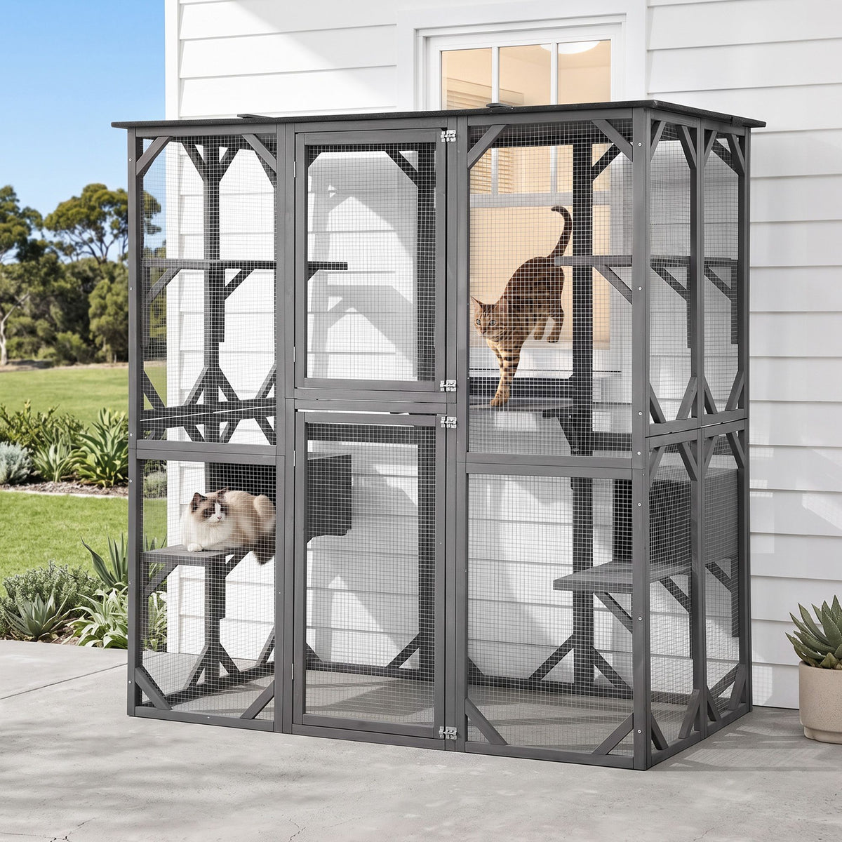 i.Pet Walk-In Outdoor Cat House Enclosure 181cm Grey