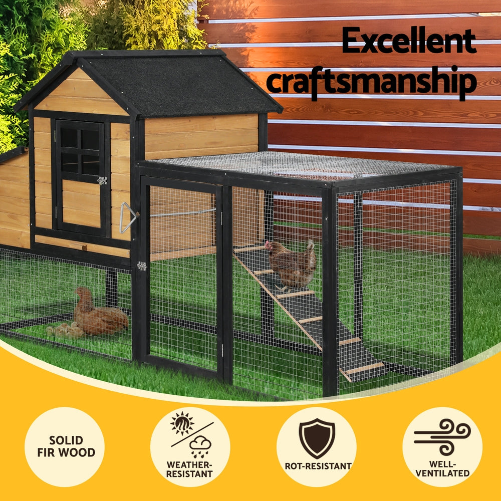 i.Pet Extra Large Wooden Chicken Coop Rabbit Hutch Black