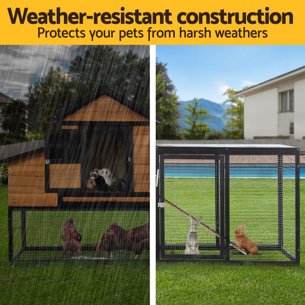 i.Pet Extra Large Wooden Chicken Coop Rabbit Hutch Black