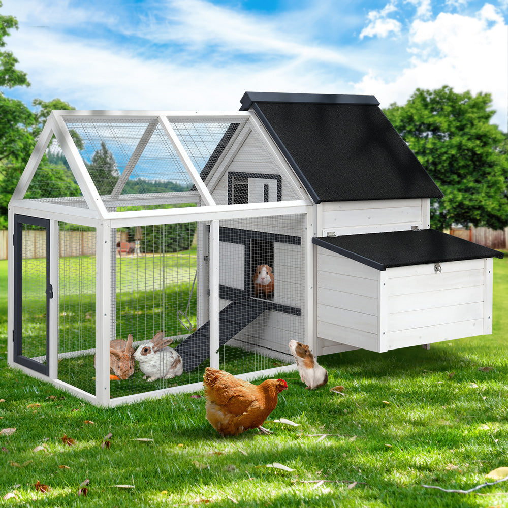 i.Pet Large Wooden Chicken Coop Rabbit Hutch Black & White