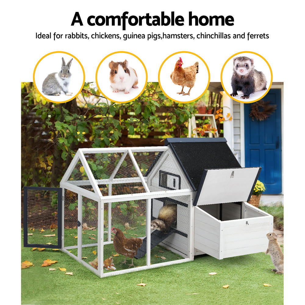 i.Pet Large Wooden Chicken Coop Rabbit Hutch Black & White