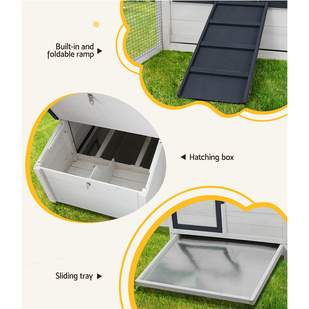 i.Pet Large Wooden Chicken Coop Rabbit Hutch Black & White