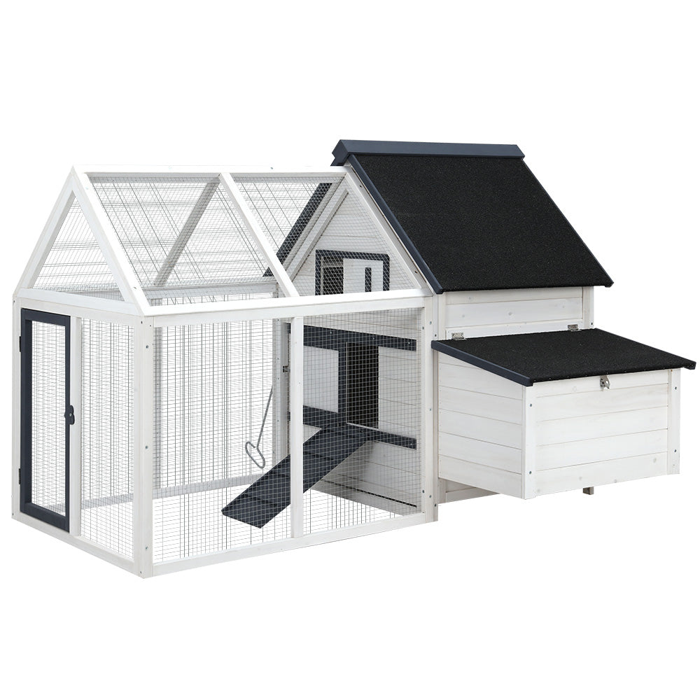 i.Pet Large Wooden Chicken Coop Rabbit Hutch Black & White
