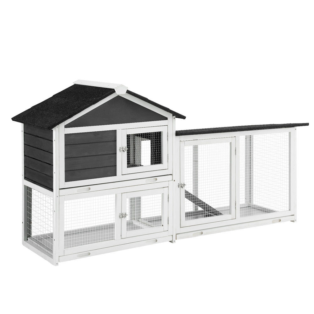 i.Pet Extra Large Wooden Chicken Coop Rabbit Hutch Grey/White