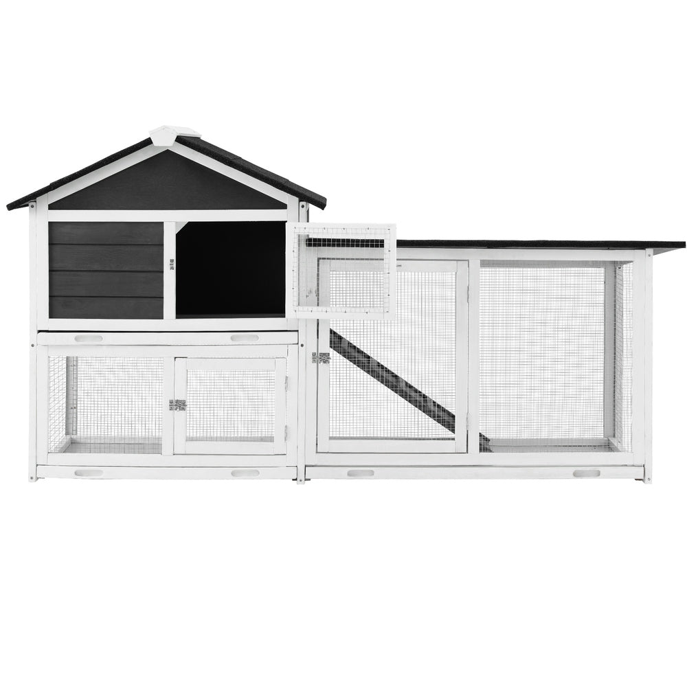 i.Pet Extra Large Wooden Chicken Coop Rabbit Hutch Grey/White