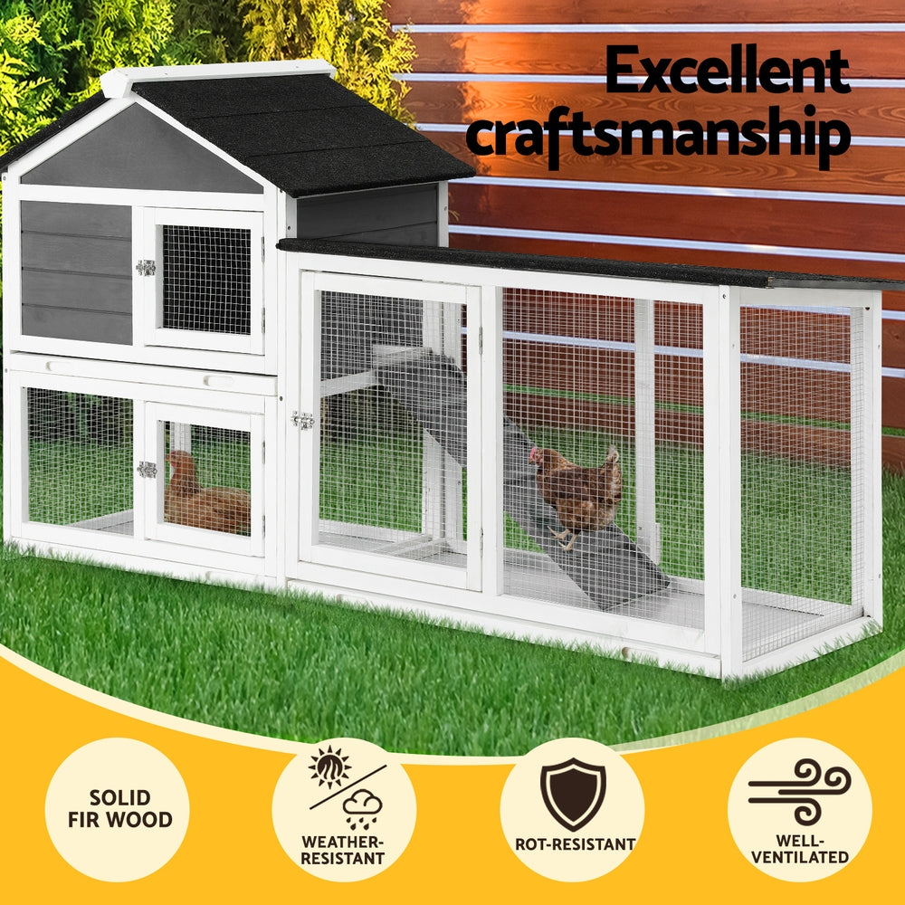 i.Pet Extra Large Wooden Chicken Coop Rabbit Hutch Grey/White