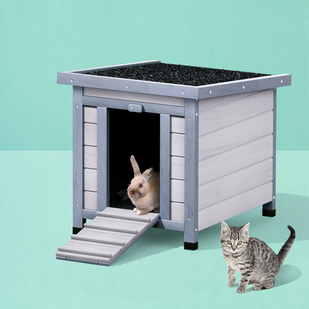 i.Pet Small Wooden Cat House Rabbit Hutch White/Grey