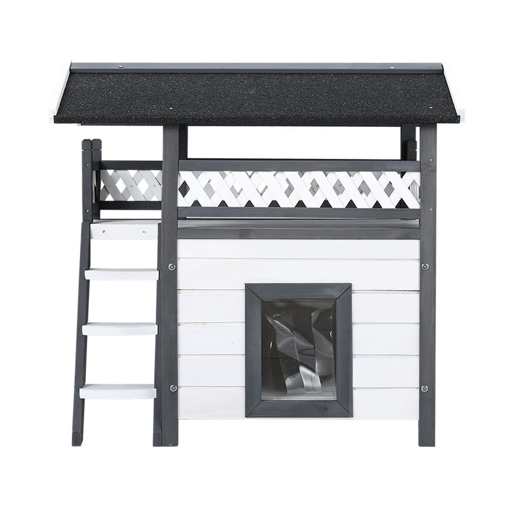 i.Pet Wooden Rabbit Hutch Outdoor Cat House Grey/White