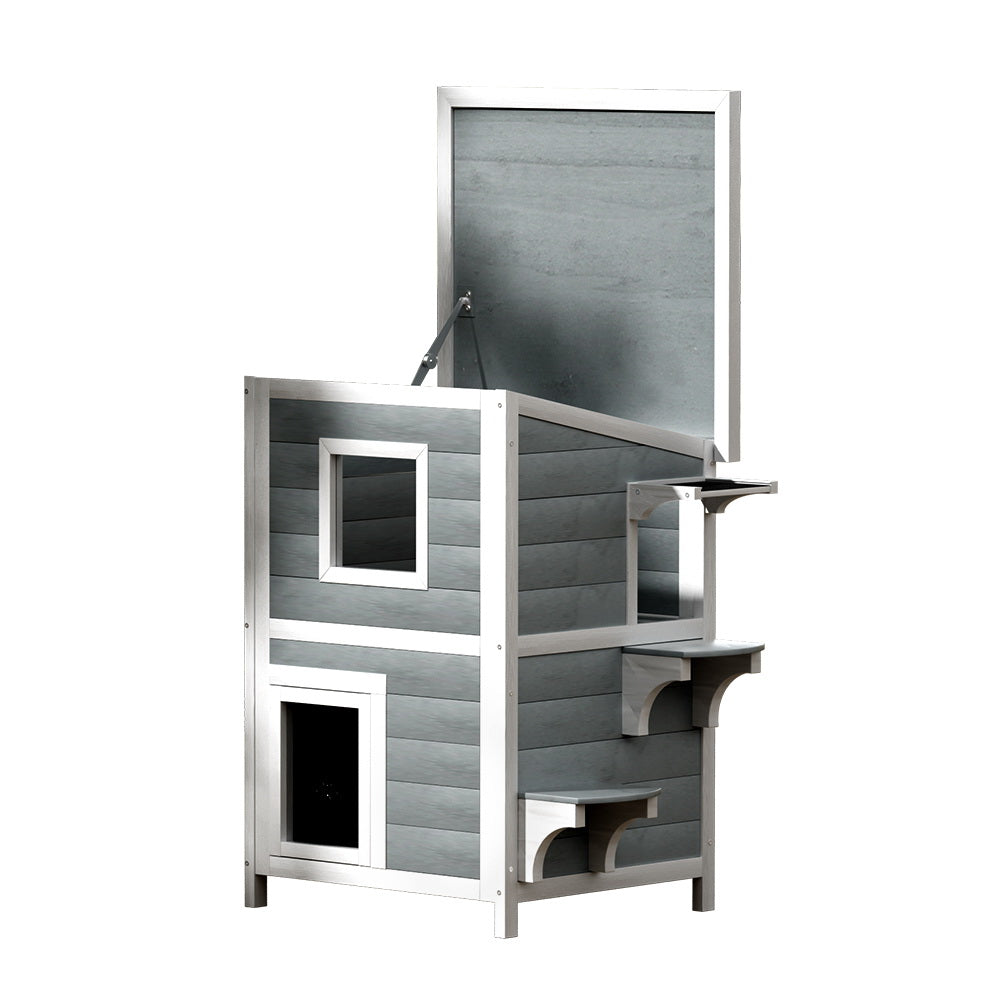 i.Pet Wooden Cat House Shelter Outdoor/Indoor Grey/White