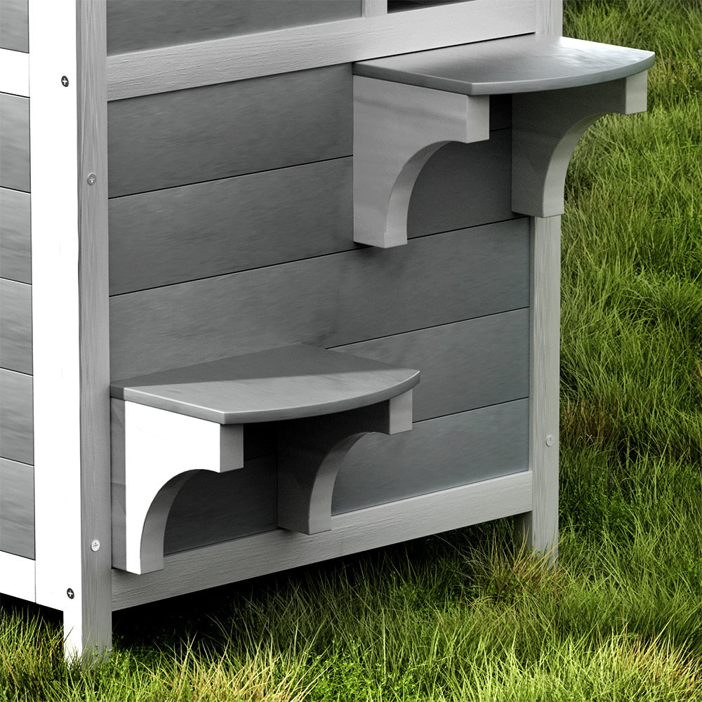 i.Pet Wooden Cat House Shelter Outdoor/Indoor Grey/White