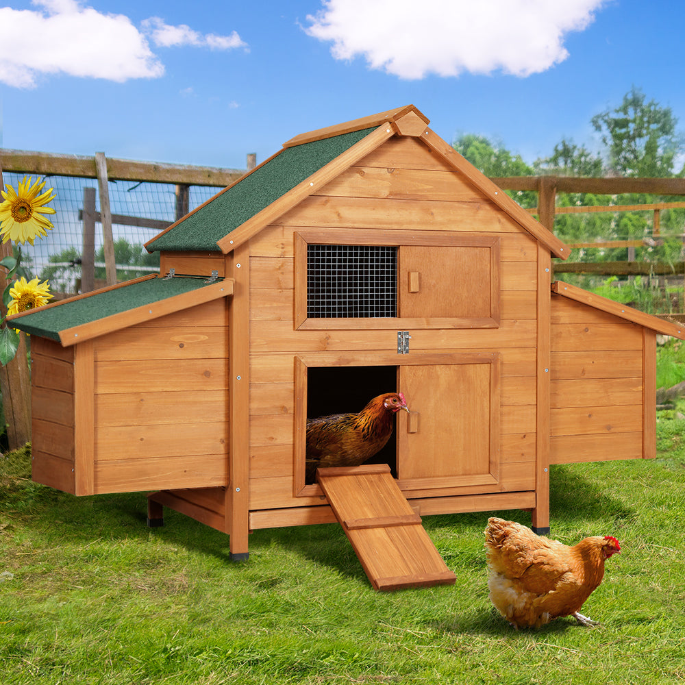i.Pet Large Wooden Chicken Coop Rabbit Hutch Brown Green