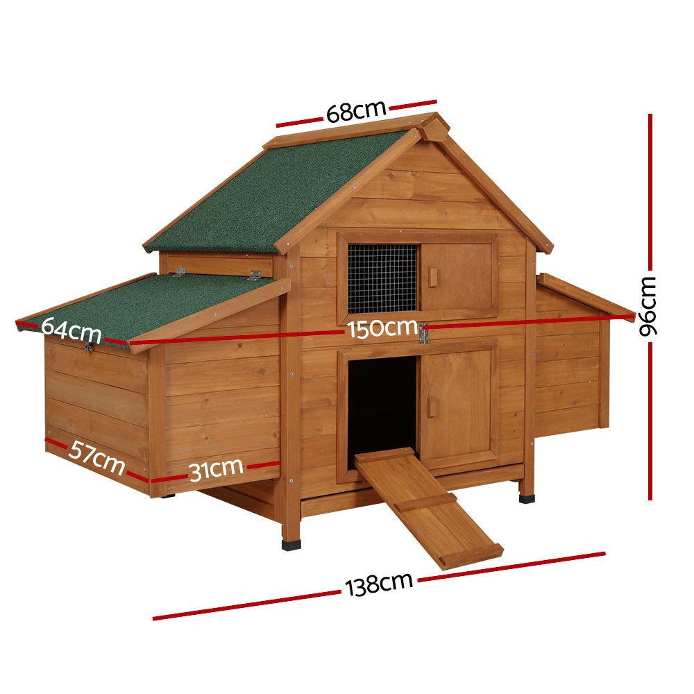 i.Pet Large Wooden Chicken Coop Rabbit Hutch Brown Green