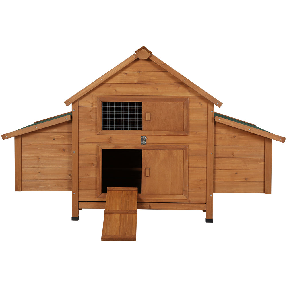 i.Pet Large Wooden Chicken Coop Rabbit Hutch Brown Green