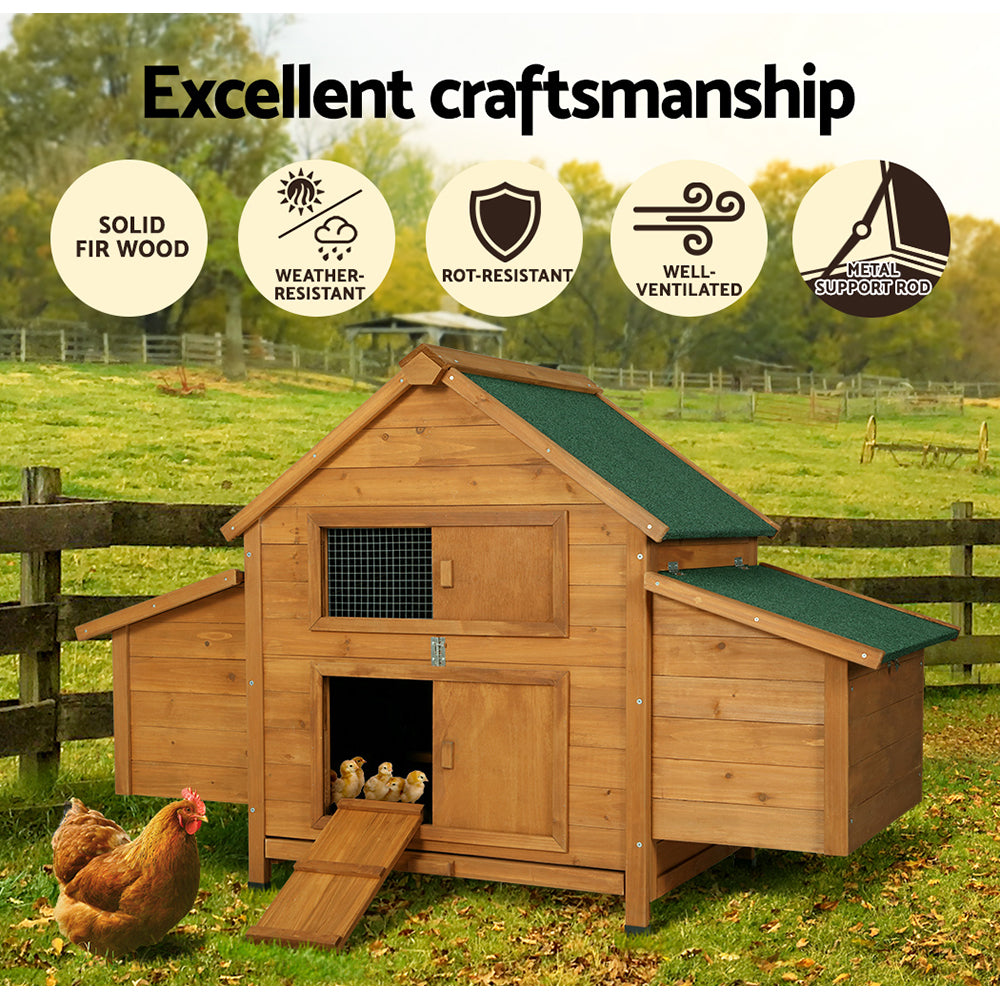 i.Pet Large Wooden Chicken Coop Rabbit Hutch Brown Green