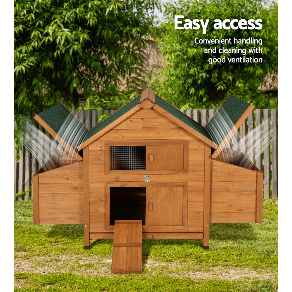 i.Pet Large Wooden Chicken Coop Rabbit Hutch Brown Green