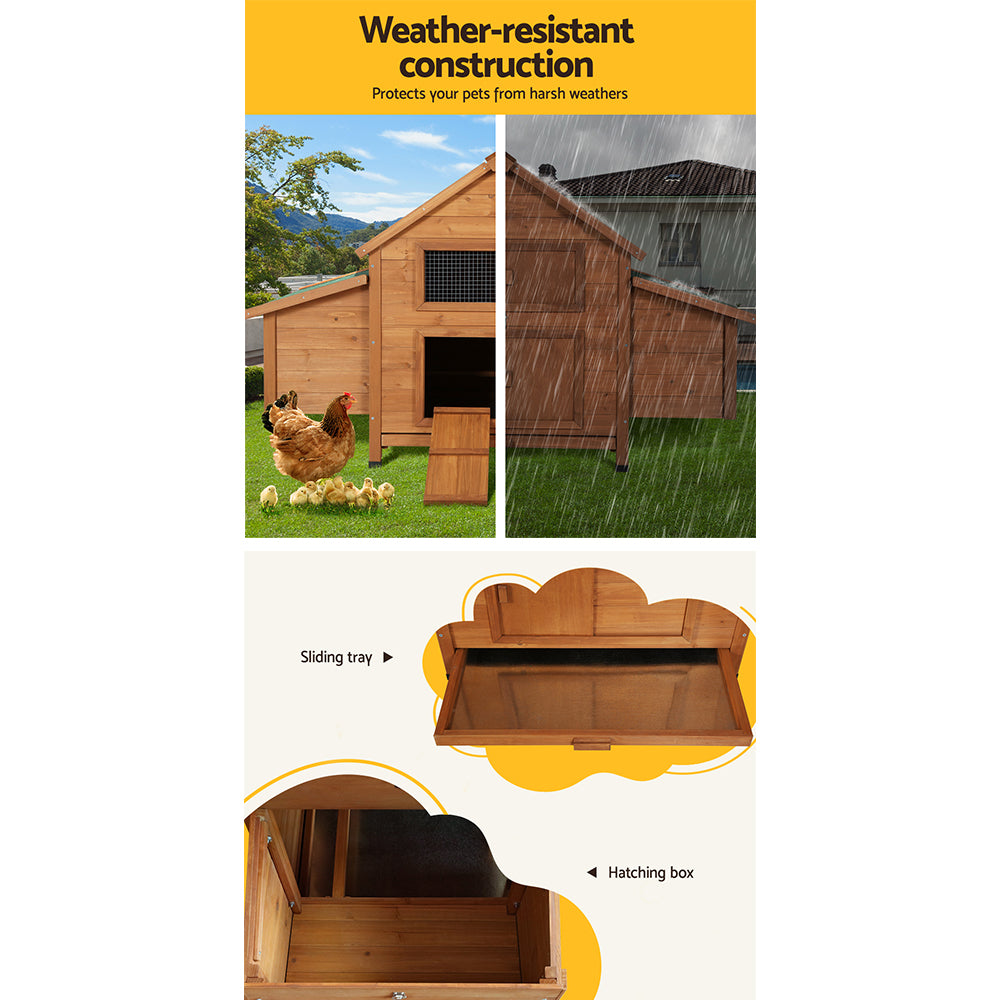 i.Pet Large Wooden Chicken Coop Rabbit Hutch Brown Green