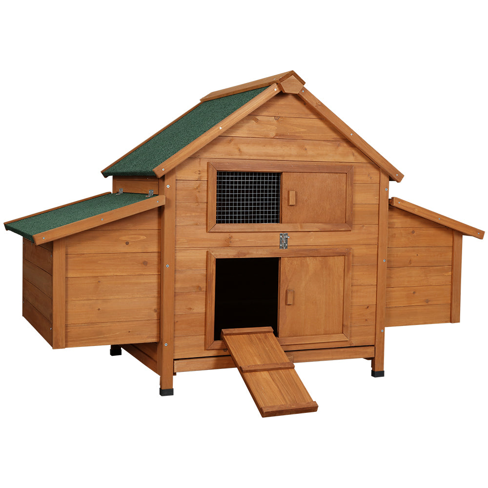 i.Pet Large Wooden Chicken Coop Rabbit Hutch Brown Green