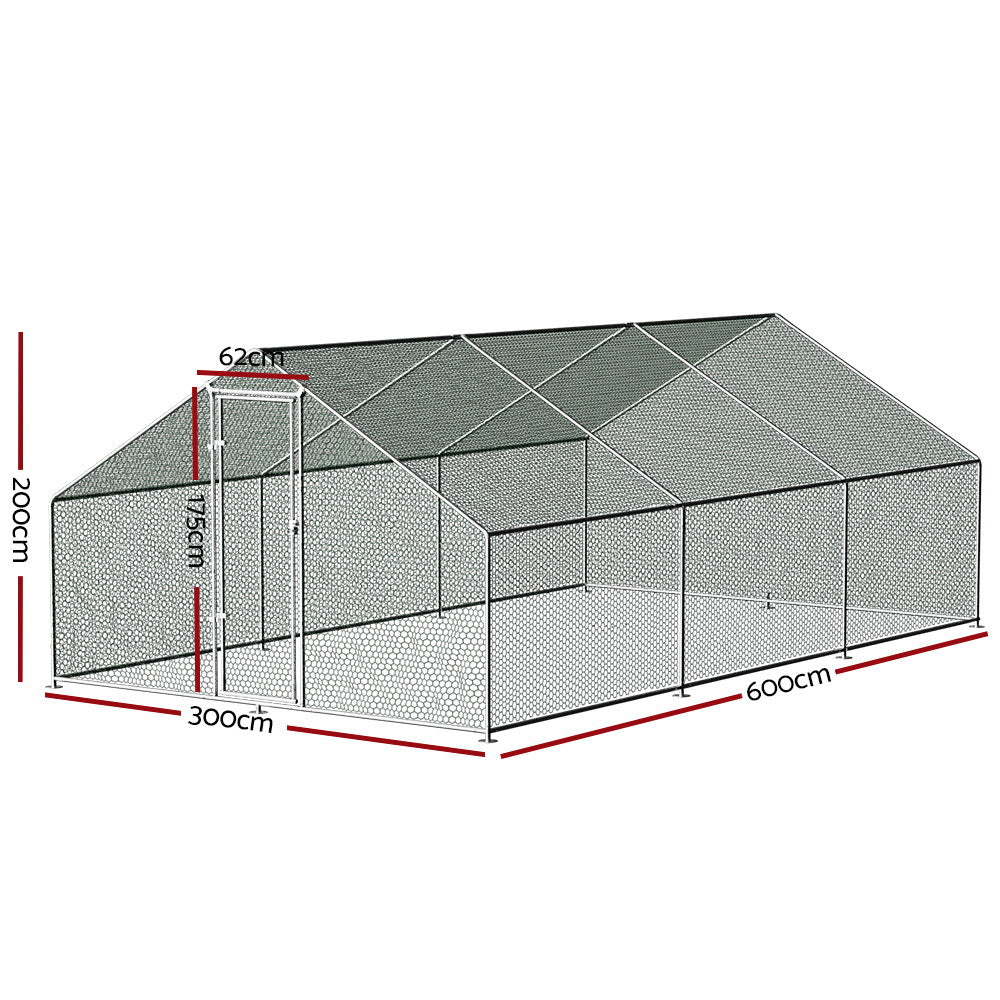 i.Pet Walk-In Chicken Coop 3x6x2m Galvanised Steel Silver