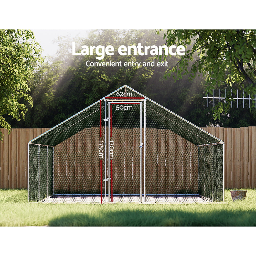 i.Pet Walk-In Chicken Coop 3x6x2m Galvanised Steel Silver