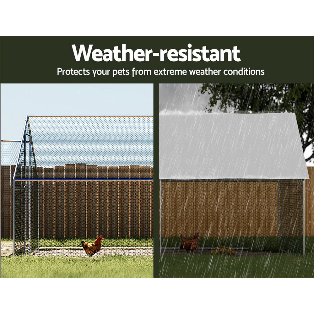 i.Pet Walk-In Chicken Coop 3x6x2m Galvanised Steel Silver