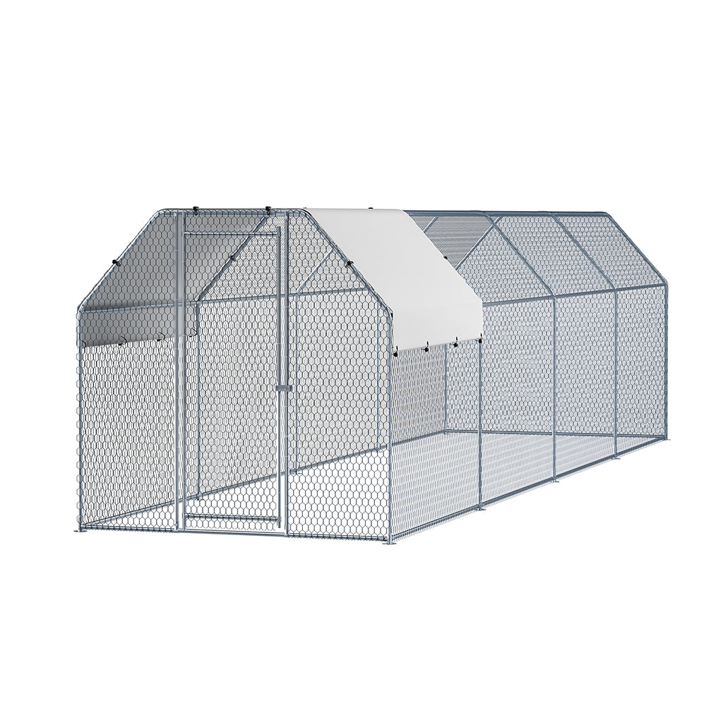 i.Pet Large Walk-In Chicken Coop Rabbit Hutch Silver 2x8x2m