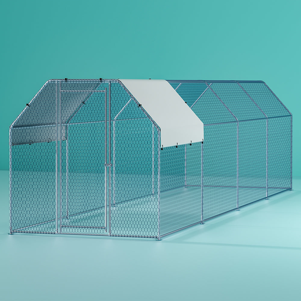 i.Pet Large Walk-In Chicken Coop Rabbit Hutch Silver 2x8x2m