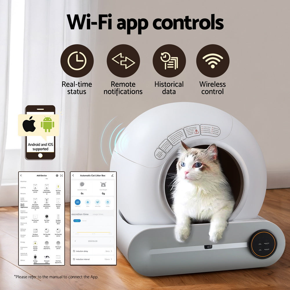 i.Pet Large Smart Cat Litter Box Self-Cleaning App-Controlled White