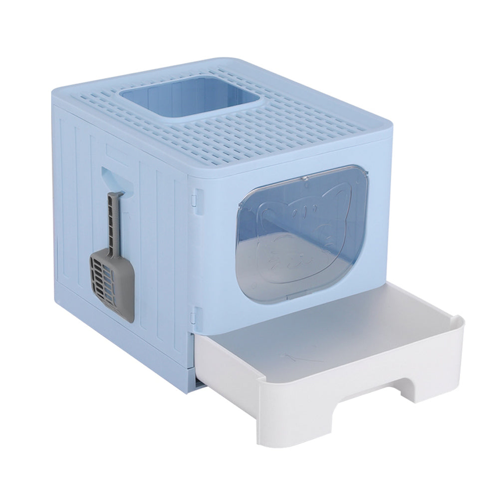 i.Pet Large Enclosed Foldable Cat Litter Box Blue