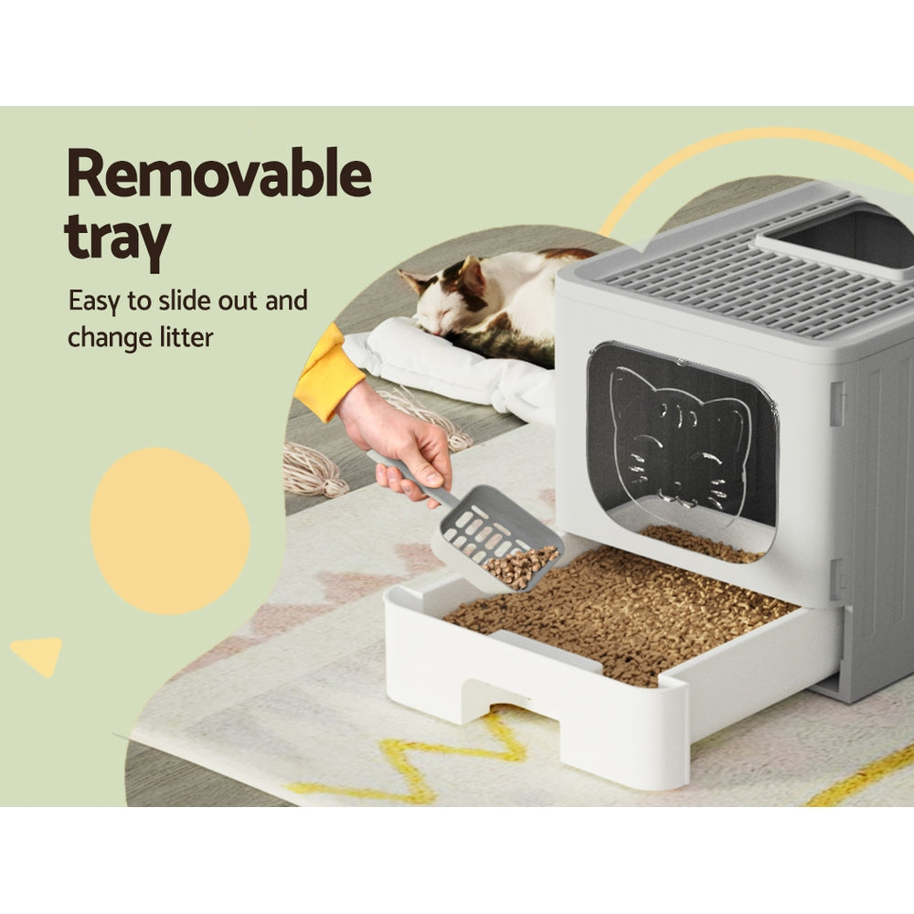 i.Pet Large Enclosed Foldable Cat Litter Box Grey