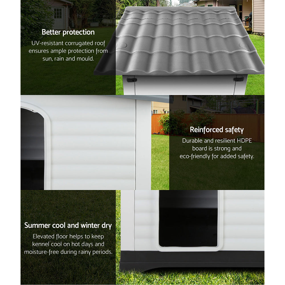 i.Pet XL Dog Kennel Outdoor Plastic Cabin Grey